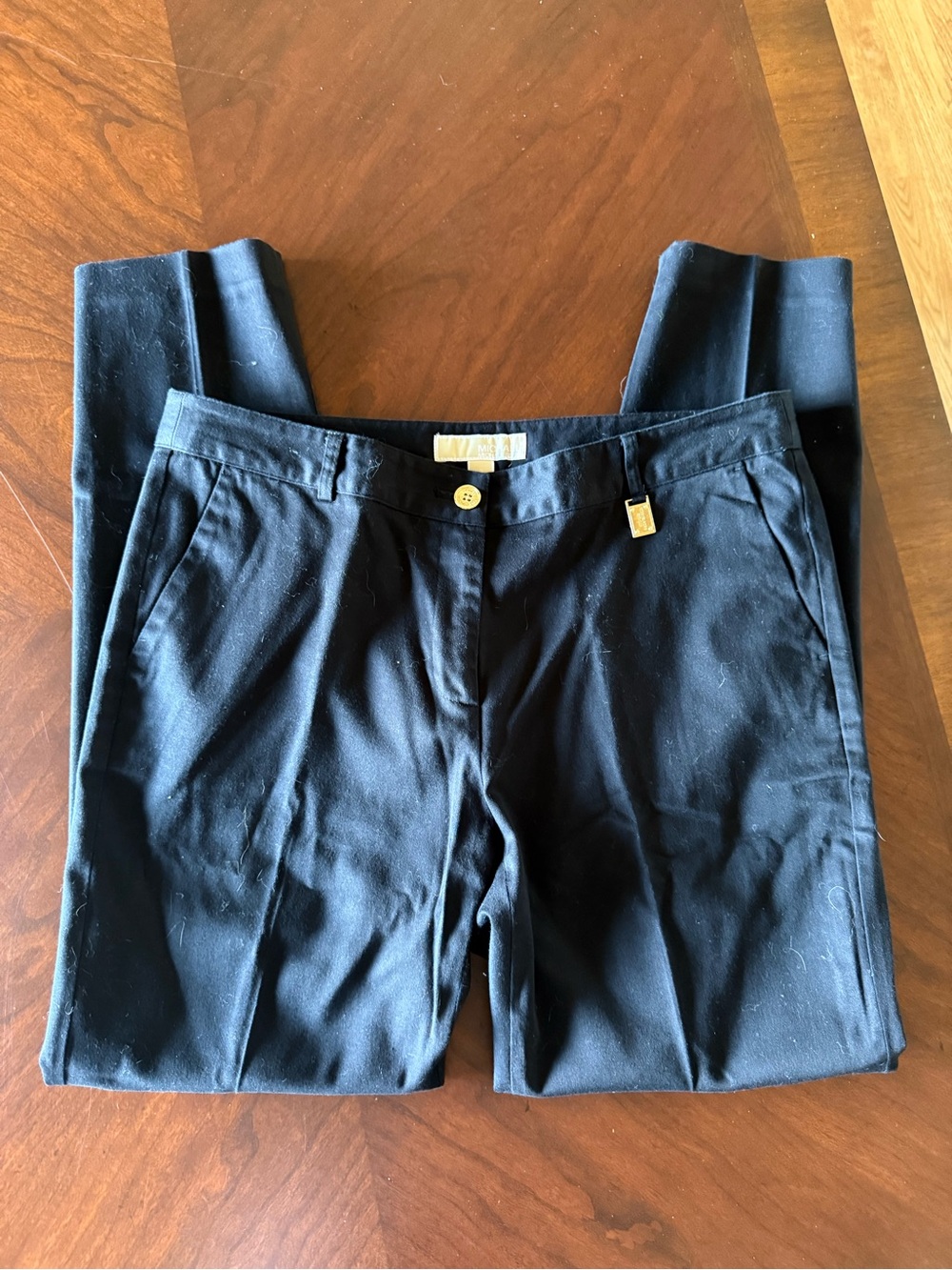 MICHAEL Michael Kors Black Flat Front Women's Pants with Gold Accent - Size 8
